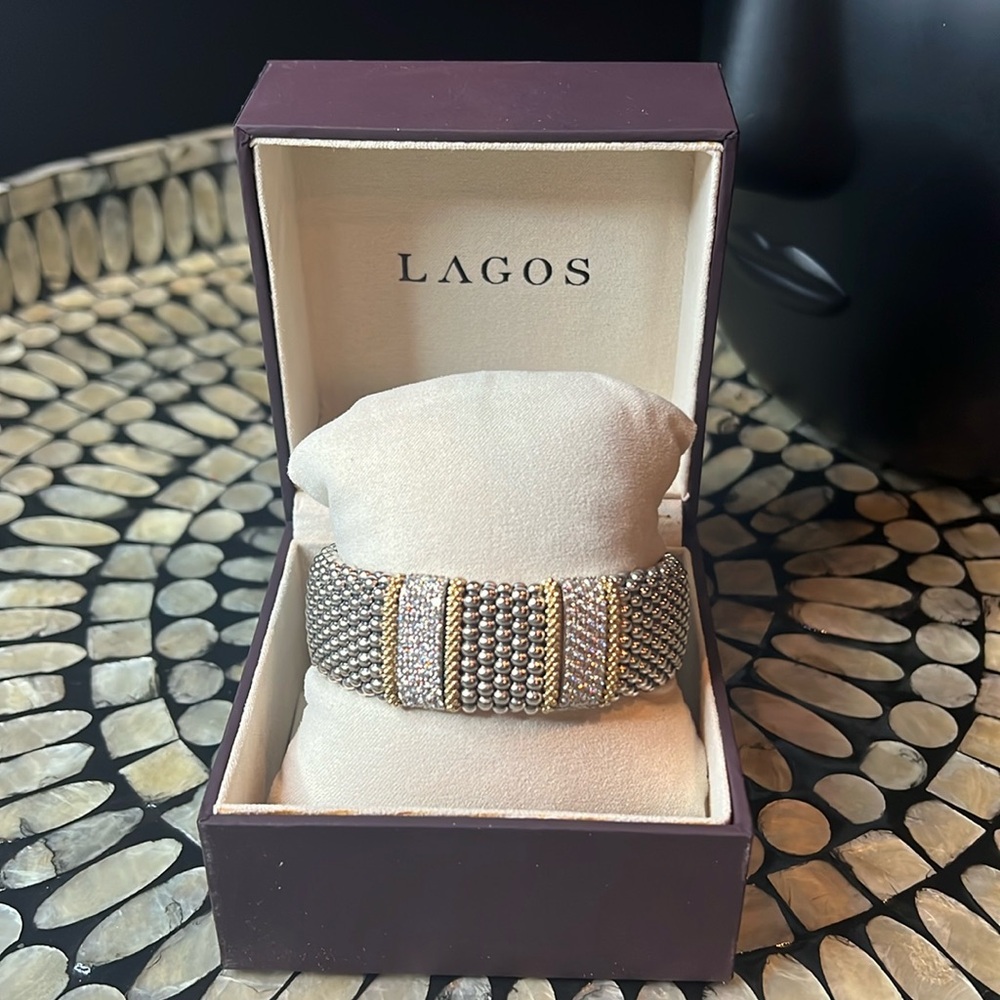 Lagos Double Station Diamond Caviar Bracelet